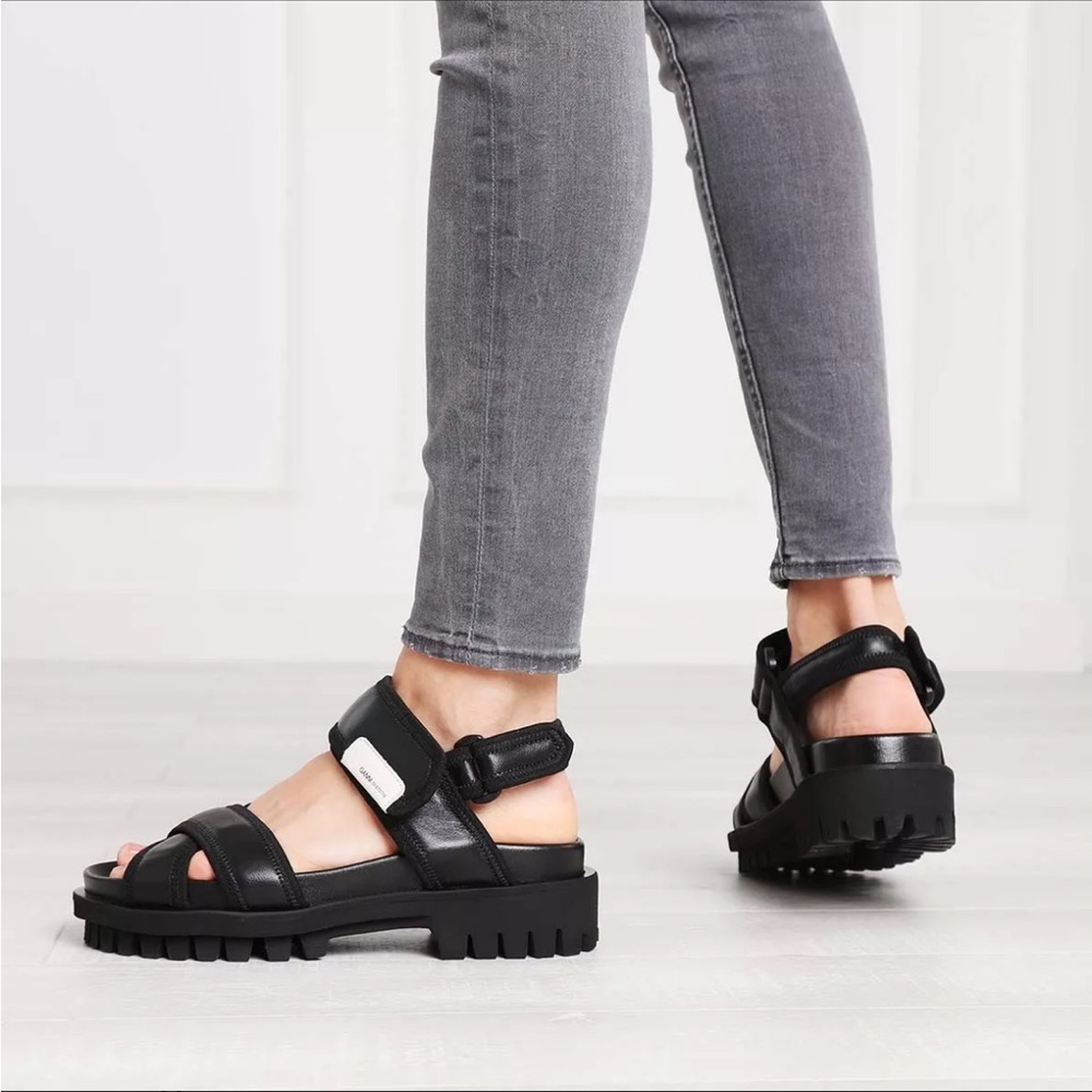 GANNI Black Leather Utility Sandals